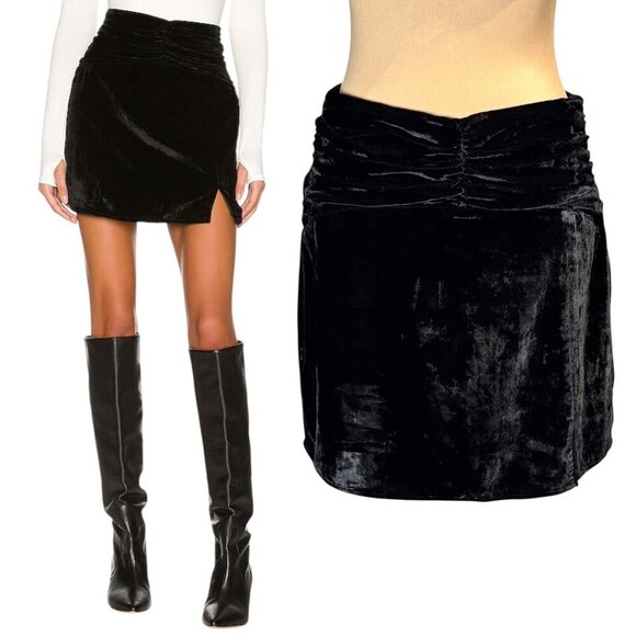 Revolve Lovers + Friends Merci Mini Skirt Sz.M Black Velvet Draped Waist Goth - Picture 1 of 13